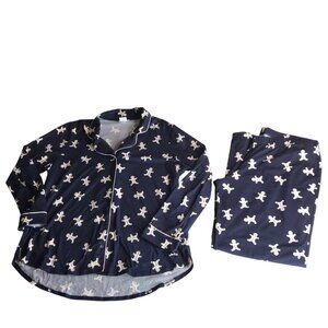 Shimera Nordstrom Pajama Set Pajamas Dark Blue Gingerbread Men Print Women's XL